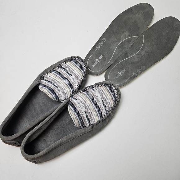 Minnetonka Sophia Suede Leather Boho Slip On Shoes‎ Moccasins Women's 7 Grey - Picture 9 of 10